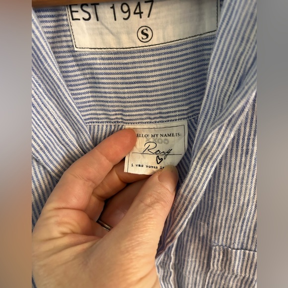 Frank & Eileen Rory Blue Stripe Lived in Linen Maxi Shirt Dress Size S - Picture 5 of 5